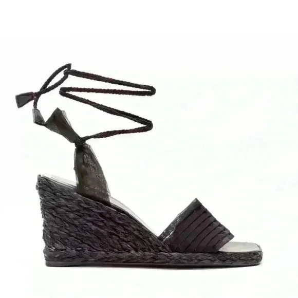 Stuart Weitzman Vintage Black Espadrilles Black Heel Wedges Women’s Size 10